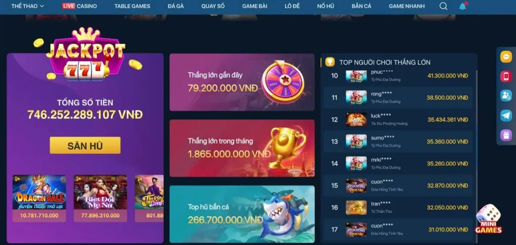 Giao diện các trò chơi vnbet